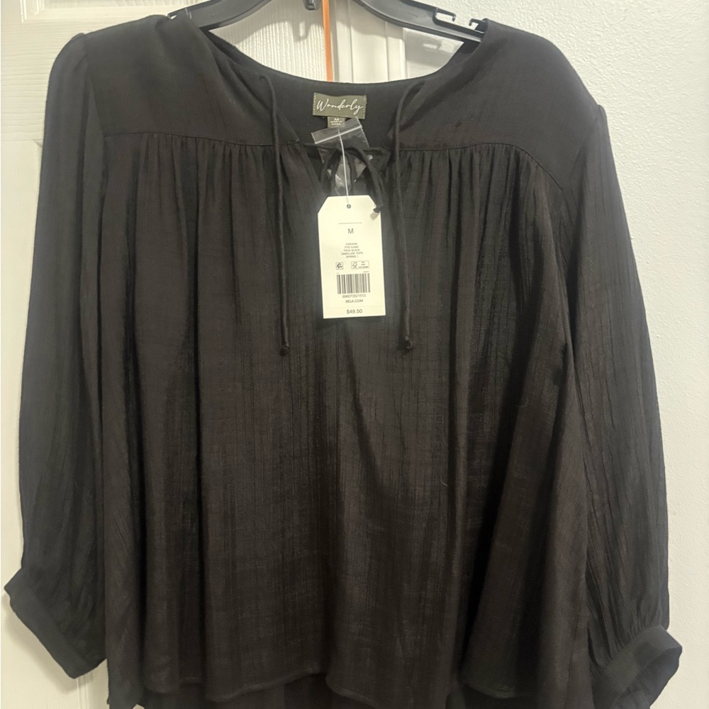 Wonderly Black Women's Blouse with Tie Detail